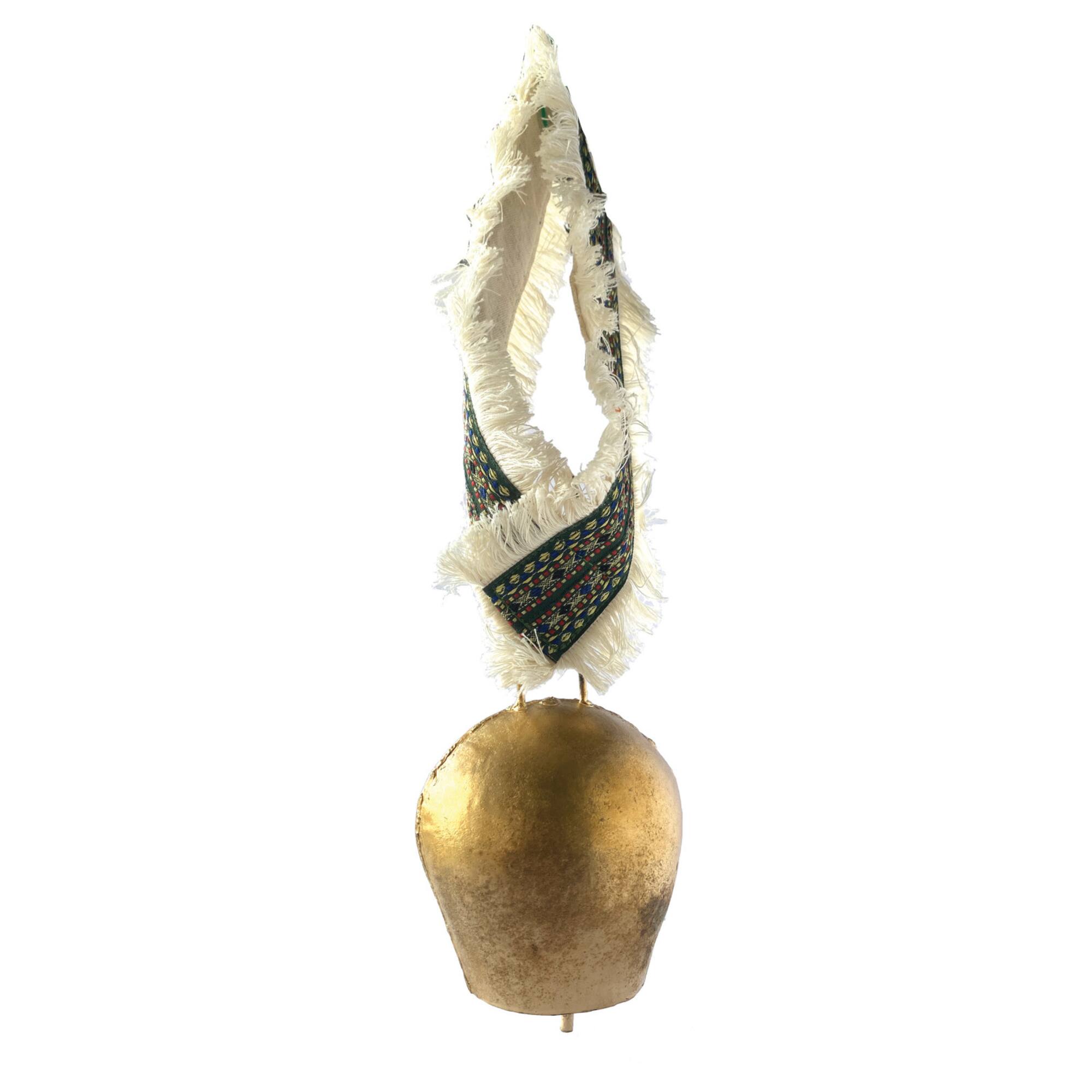 Hello Honey® 11" Gold Finish Metal Cowbell with Cotton Patterned Hanger